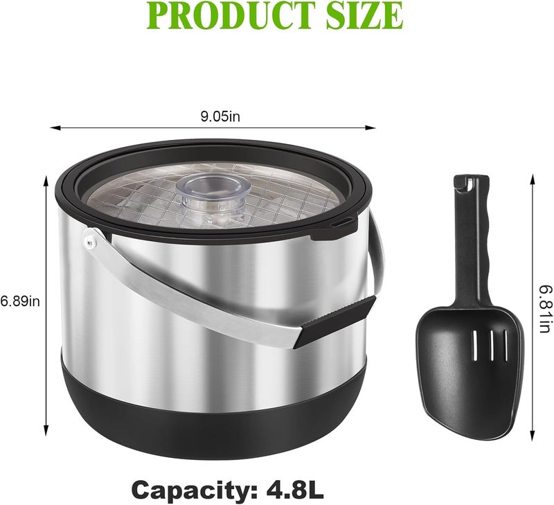 Five Home 5QT/4.8L Insulated Ice Bucket for Parties, Large Capacity Double-Wall Beverage Bucket with Scoop & Lid for Champagne, Wine, Cocktail (Black) - Image 5